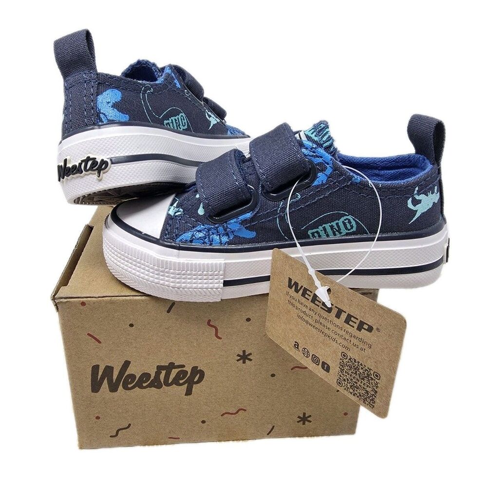 Weestep Kids Dinosaur Slapstick Canvas Dino Sneakers Navy Blue Boys Size 4 NIB